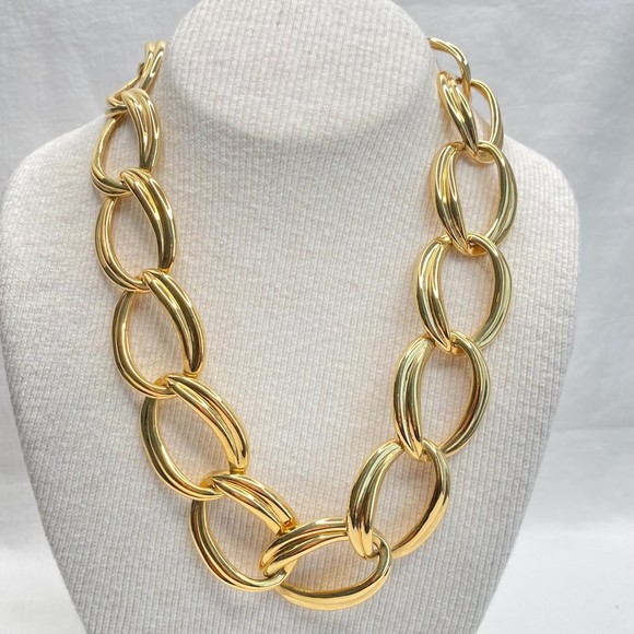 Napier Necklace F90 Vintage Chunky Choker Gold Tone Oversized Curb Links - Picture 1 of 11